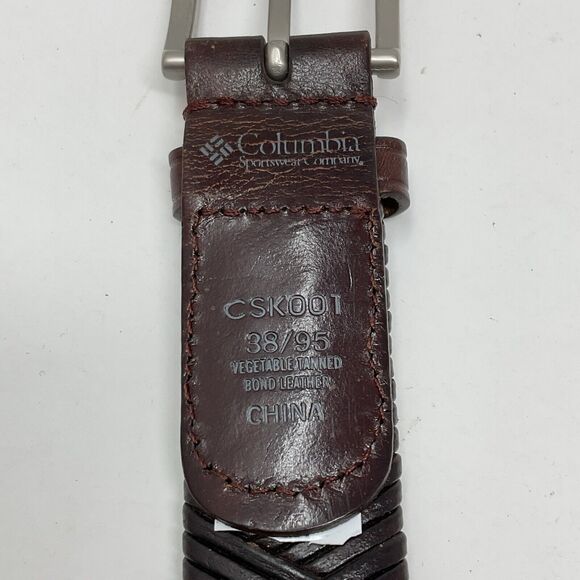 Columbia Sporting Goods Brown Leather Belt Mens 38/95 Laced Braid Pewter Buckle - Picture 7 of 7